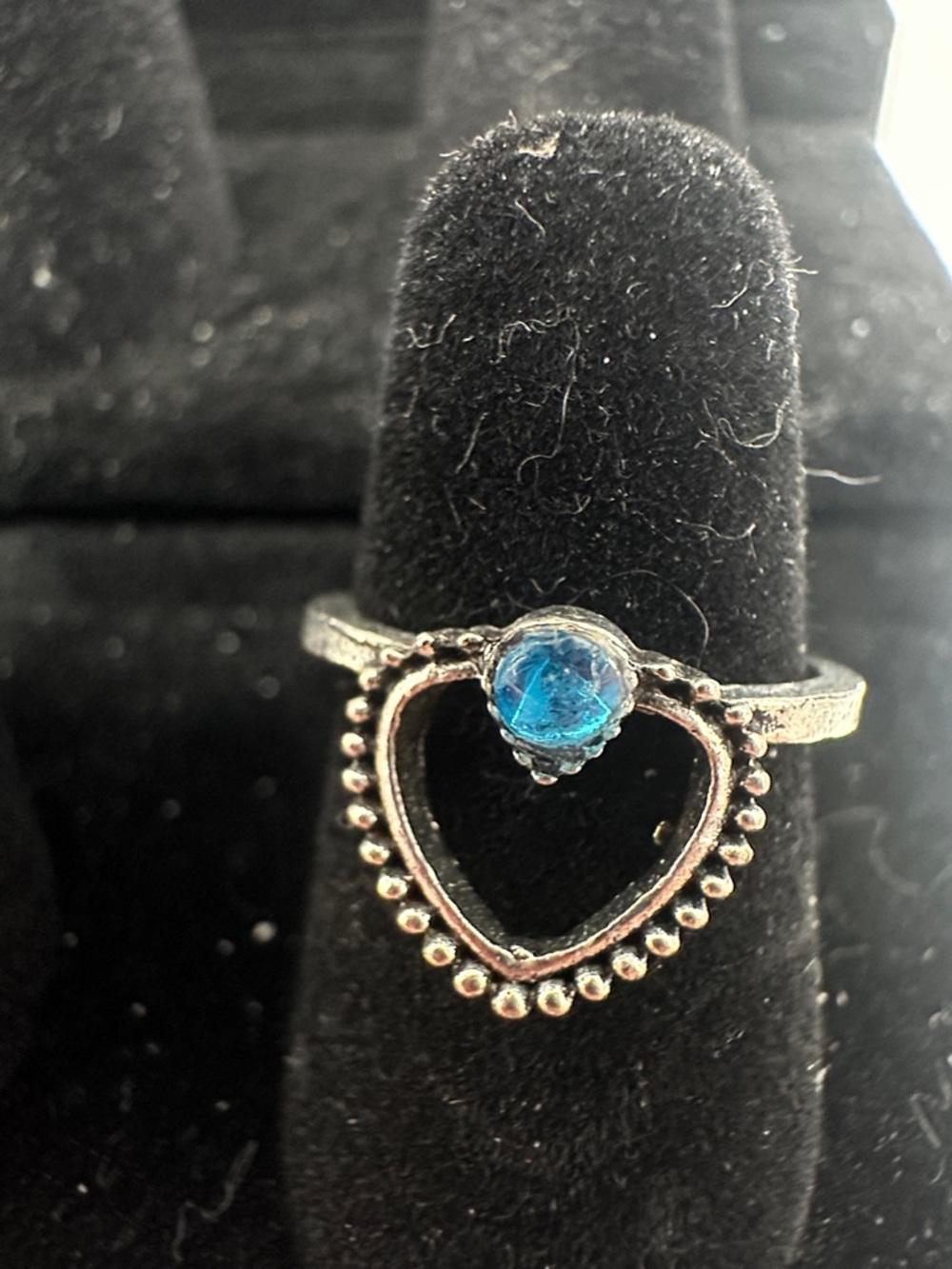 Heart Open Ring with Blue Gemstone - Women Jewelry